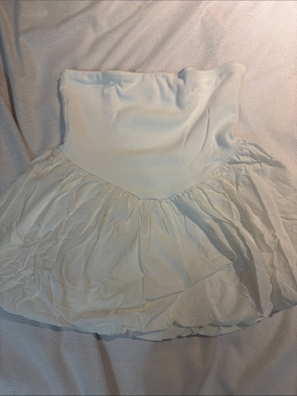 Strapless White Smocked Bodice Peplum Tank Top